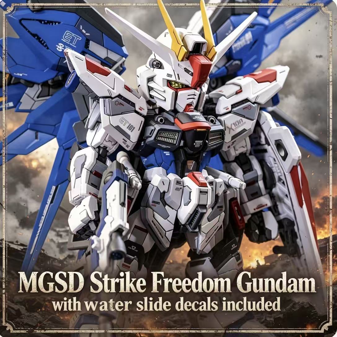 Bandai Gundam Hg - X10A GaogaoMGSD Qバージョン ストライクフリーダムガンダム組み立てモデル、ベースとウォータースライドデカール付き、コレクタブルフィギュアオーナメント