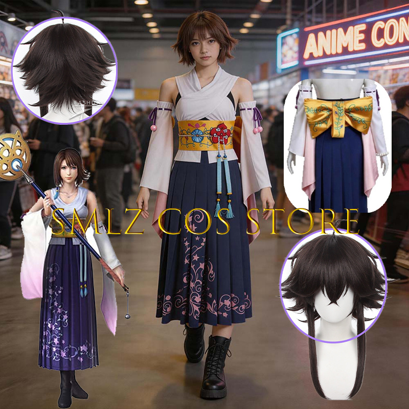 Cosplay Prop Making - Smlz FFX ユナコスプレアニメ FF10 X 衣装女性あなたナ着物ドレス小道具ウィッグセットハロウィンパーティー演劇衣装