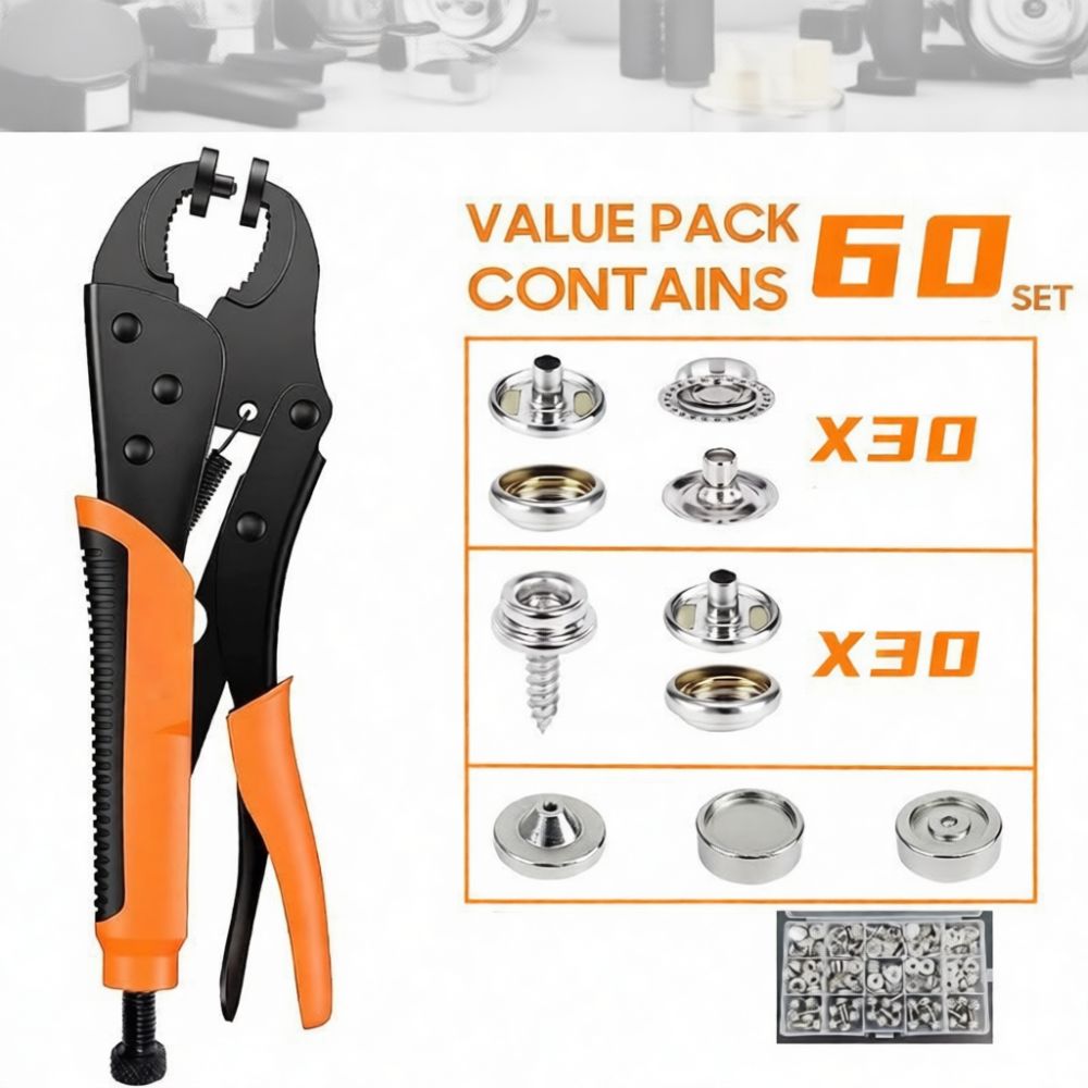 Snap Plier Setter - プロ仕様の金属製スナップボタンプライヤー工具セット。ステンレス製で、革製品や布製品の縫製、金具の修理に最適。