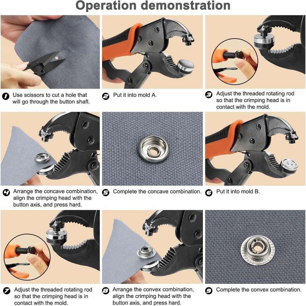 Snap Plier Setter - 頑丈な金属製スナップボタンプライヤー工具セット。ステンレス製で、革製品の修理や装着に最適。